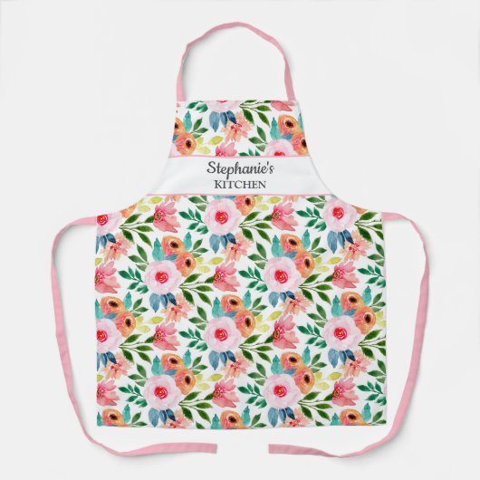 bloemenprint aangepaste tekstnaam gepersonaliseer schort (Voorkant)