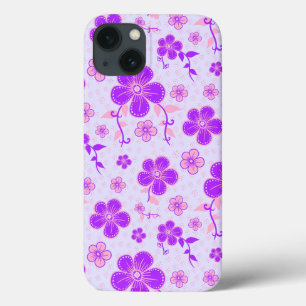 bloemenprint Paarse en roze op lavendel iPhone 13 Hoesje