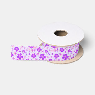 bloemenprint Paarse en roze op lavendel Lint