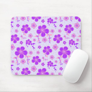 bloemenprint Paarse en roze op lavendel Muismat
