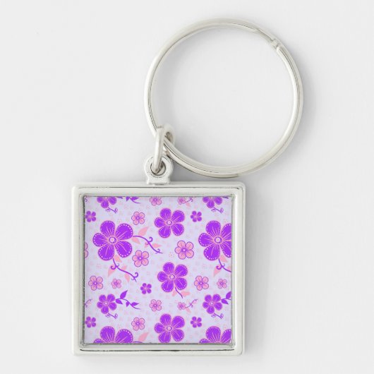 bloemenprint Paarse en roze op lavendel Sleutelhanger (Voorkant)