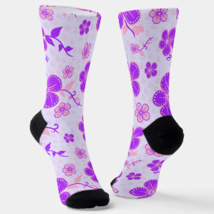 bloemenprint Paarse en roze op lavendel Sokken