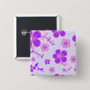 bloemenprint Paarse en roze op lavendel Vierkante Button 5,1 Cm