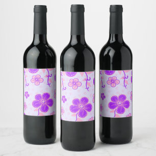 bloemenprint Paarse en roze op lavendel Wijn Etiket