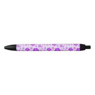 bloemenprint Paarse en roze op lavendel Zwarte Inkt Pen