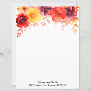 Bloemenrand in kleuren van zonsondergang briefpapi