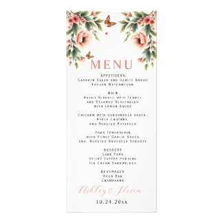 Bloemenrand met roze bloemen trouw menu kaart