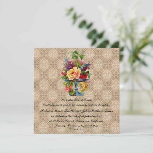 bloemenreliëf effect bruiloft uitnodigingen (Staand voorkant)