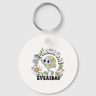 Bloemenretro Groovy Earth Day elke dag Sleutelhanger