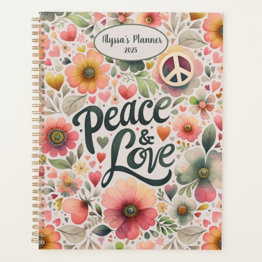  Bloemenretro Peace & Love Jaar Planner (Voorkant)