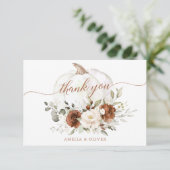 Bloemenroest crème pompoen herfst bruiloft dank u bedankkaart (Staand voorkant)
