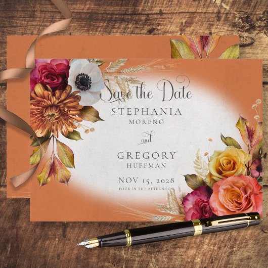 Bloemenroest & Fuchsia bruiloft Save The Date