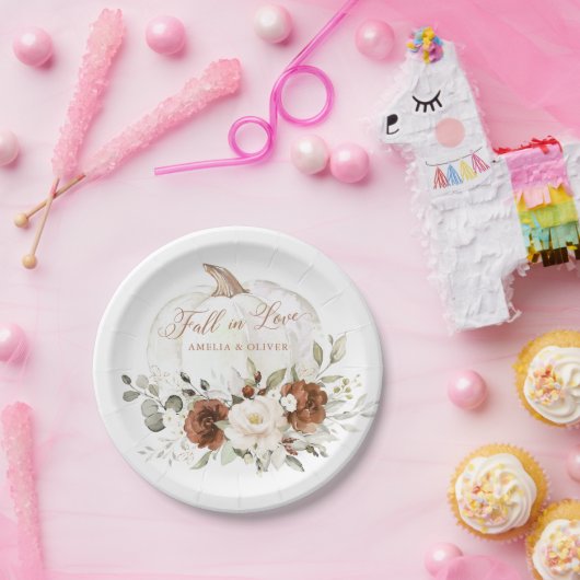 Bloemenroest groen pompoen bruiloft Herfst in lief Papieren Bordje (Feest)