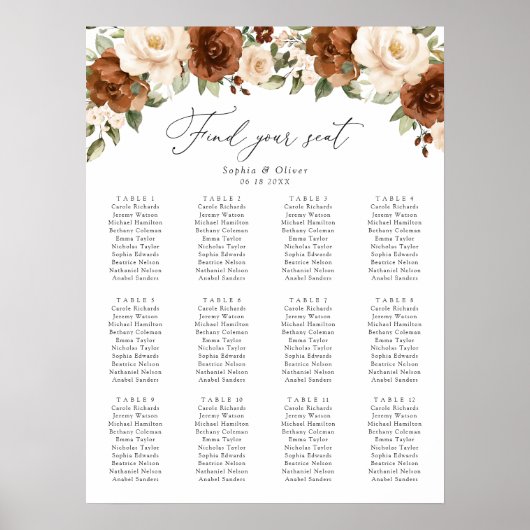 Bloemenroest perzik groen bruiloft zitgrafiek poster (Voorkant)