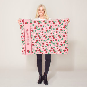 Bloemenrood aardbeienpatroon gepersonaliseerd fleece deken
