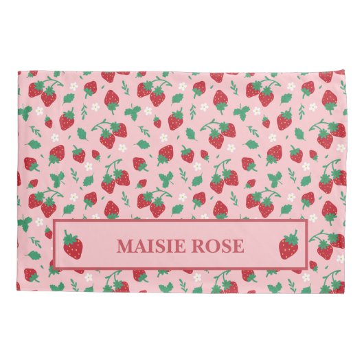 Bloemenrood aardbeienpatroon gepersonaliseerde Kin Kussensloop (Achterkant)