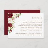 Bloemenrood Bourgondië wit groen bruiloft details Kaart (Voorkant / Achterkant)