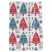 Bloemenrood en blauw Scandinavische kerstboom Medium Cadeauzakje (Achterkant)