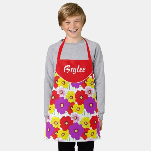 Bloemenrood geel meisjes all-over print Schort (Gedragen)