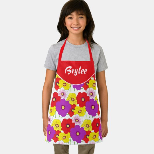 Bloemenrood geel meisjes all-over print Schort (Insitu)