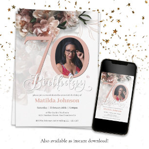 Bloemenroze 70e verjaardag Elegante aangepaste fot Kaart