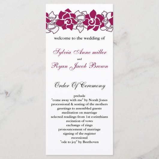 bloemenroze Bruiloftsprogramma Programma (Voorkant)