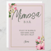 Bloemenroze en groene Mimosa Bar teken (Voorkant / Achterkant)