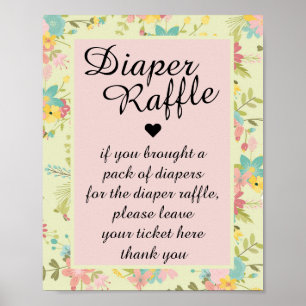 Bloemenroze gele groene luier Raffle Poster
