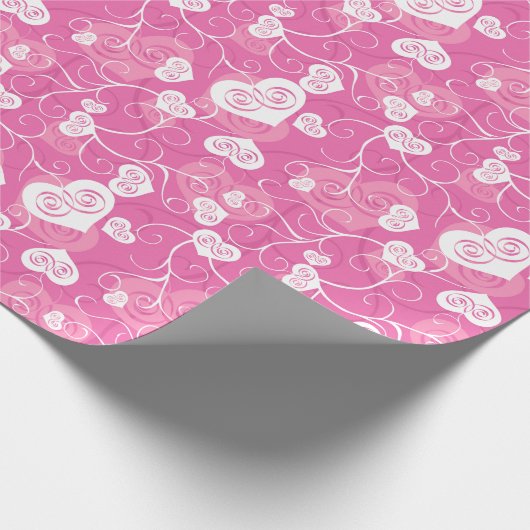 Bloemenroze hart cadeaupapier (Hoek)