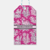 bloemenroze magenta toile de jouy monogram cadeaulabel (Voorkant)