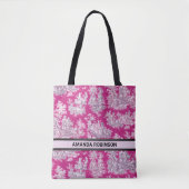 bloemenroze magenta toile de jouy monogram draagtas (Voorkant)