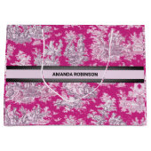 bloemenroze magenta toile de jouy monogram groot cadeauzakje (Voorkant)