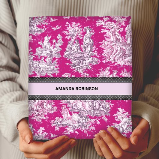  bloemenroze magenta toile de jouy monogram inpakpapier vel