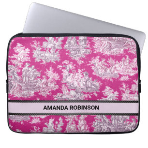  bloemenroze magenta toile de jouy monogram laptop sleeve
