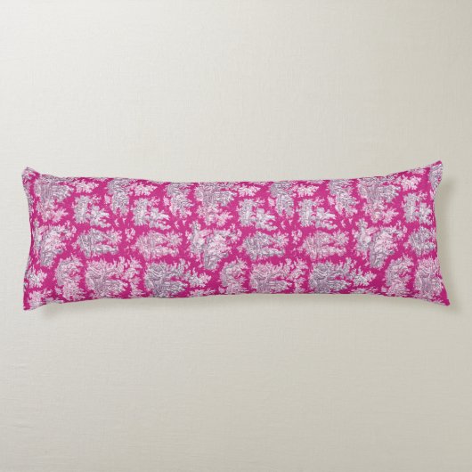  bloemenroze magenta toile de jouy monogram lichaamskussen (Achterkant)