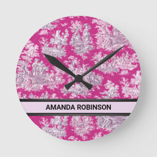  bloemenroze magenta toile de jouy monogram ronde klok