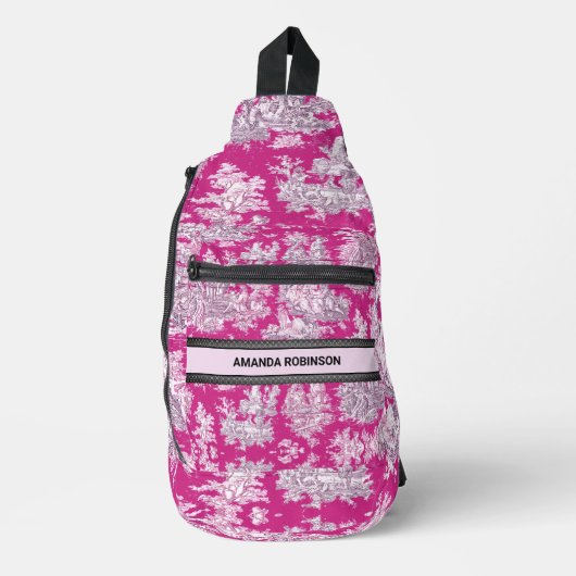 bloemenroze magenta toile de jouy monogram sling bag (Voorkant)