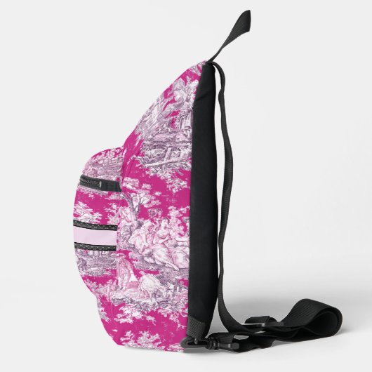 bloemenroze magenta toile de jouy monogram sling bag (Rechts)