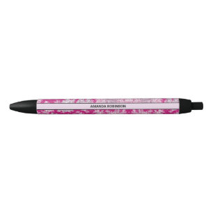 bloemenroze magenta toile de jouy monogram zwarte inkt pen