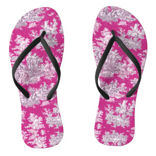  bloemenroze magenta toile de jouy teenslippers