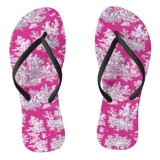 bloemenroze magenta toile de jouy teenslippers (Voetbed)