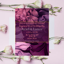 Bloemenroze Paarse Botanische Bruiloft Uitnodiging