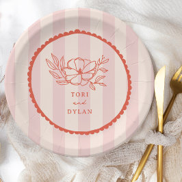 Bloemenroze tropische streep bruiloft papieren bordje