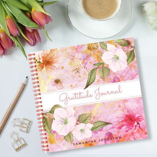 bloemenroze waterverf Gratitude Journal Notitieboek
