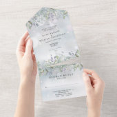 Bloemensalie en Lila Monogram Winterbruiloft All In One Uitnodiging (Afscheurbaar)