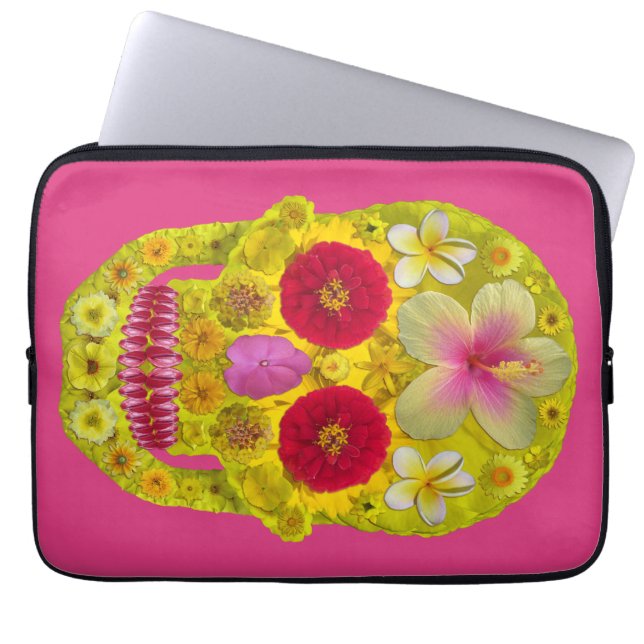 Bloemenschedel 8 laptop sleeve (Voorkant)