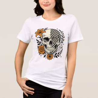 Bloemenschedel dambordpatroon Tri-Blend shirt