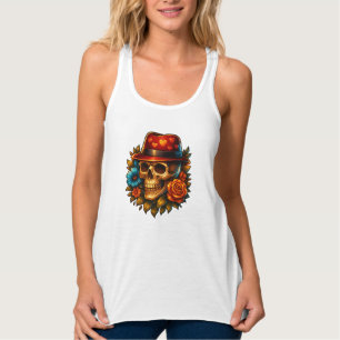 Bloemenschedel Dames Tanktop – Gothische Rode Hoed