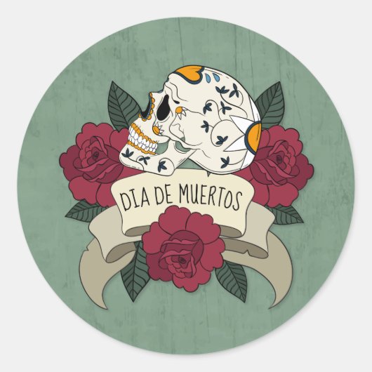 Bloemenschedel Dia de los Muertos | STICKER (Voorkant)