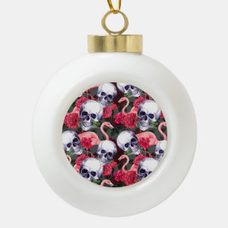 Bloemenschedel, flamingo naadloos patroon. keramische bal ornament